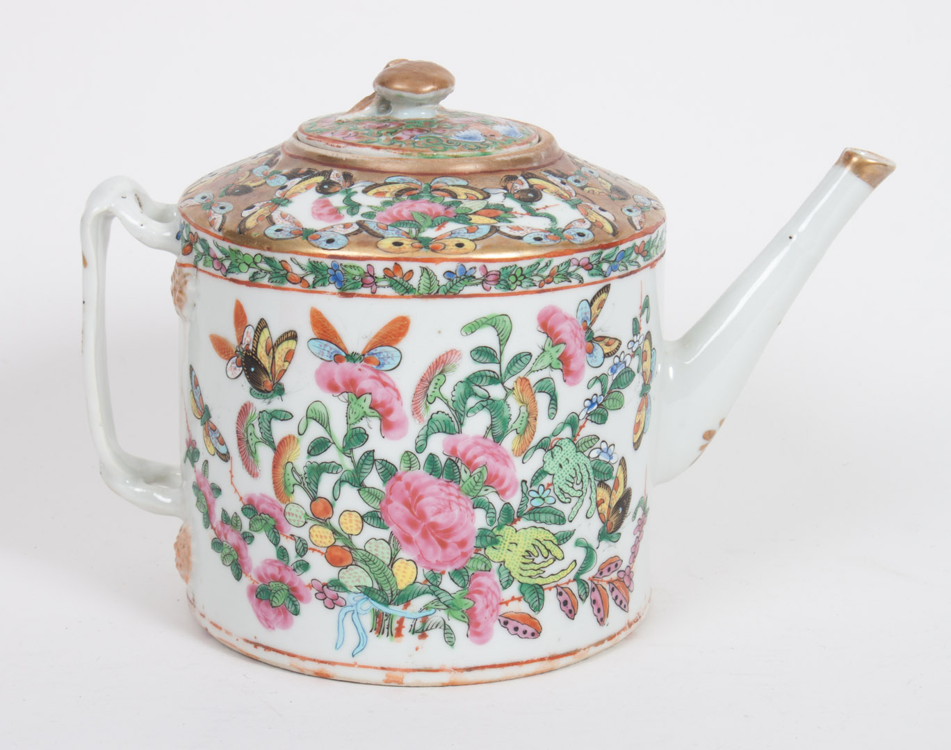 Appraisal: Chinese Export porcelain teapot circa drum form with black butterfly