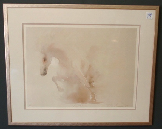 Appraisal: Framed equine watercolor x