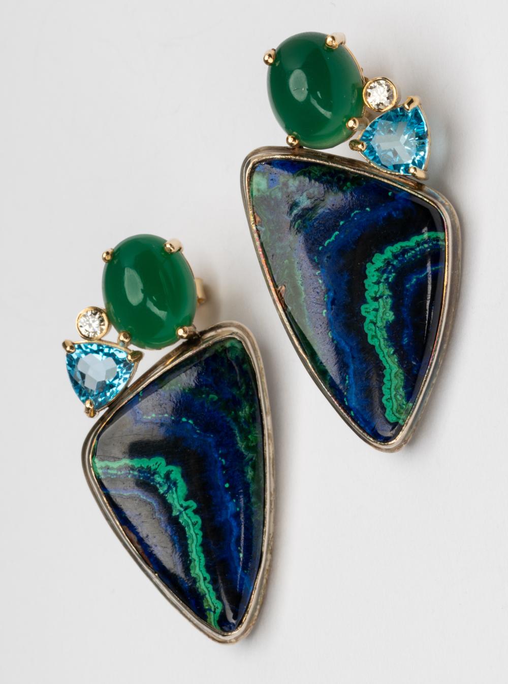 Appraisal: STERLING KARAT YELLOW GOLD MALACHITE EARRINGSThe earrings set with two