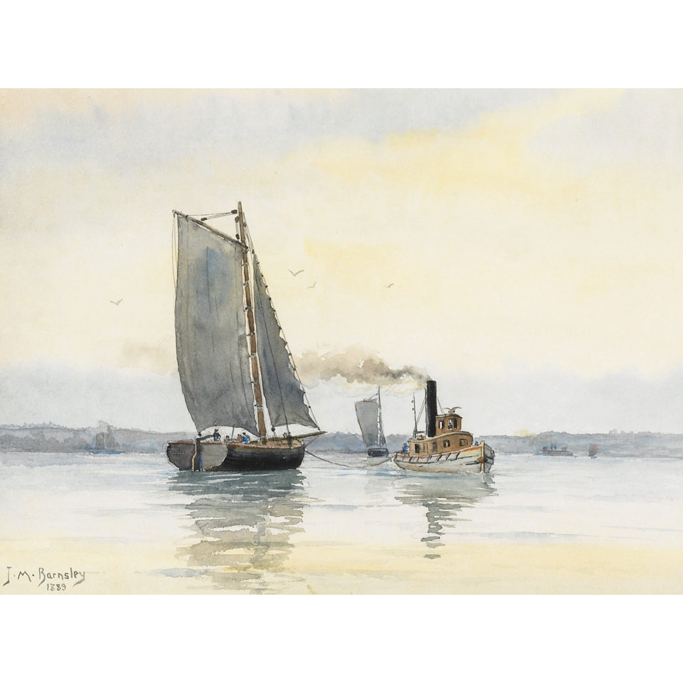 Appraisal: JAMES MACDONALD BARNSLEY ON THE HUDSON RIVER watercolour signed and