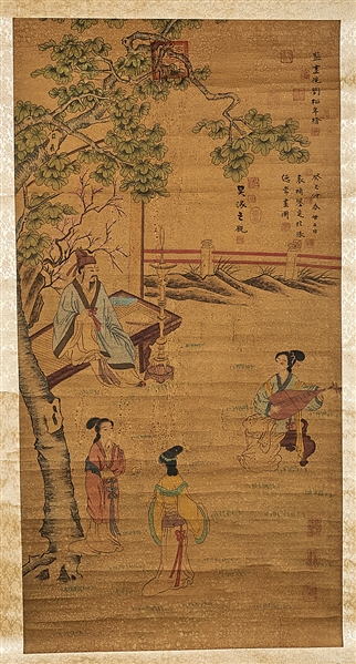 Appraisal: Group of three Chinese ink and color on paper scrolls