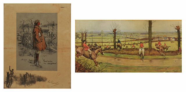 Appraisal: SNAFFLES 'GOOD HUNTING OLD SPORTSMAN' THE GUNNER PRINT cm x