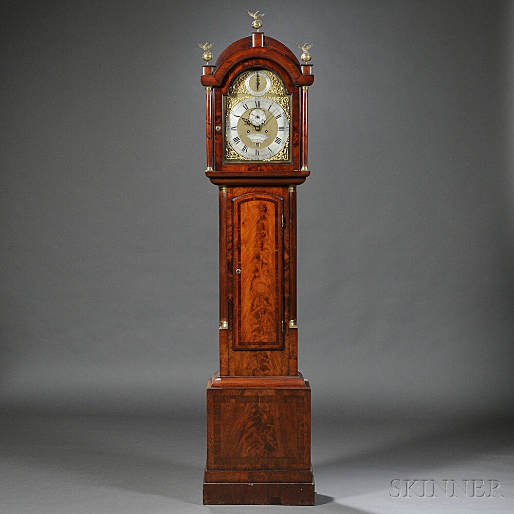 Appraisal: John Page Walnut Tall Clock Ipswich England c with solid