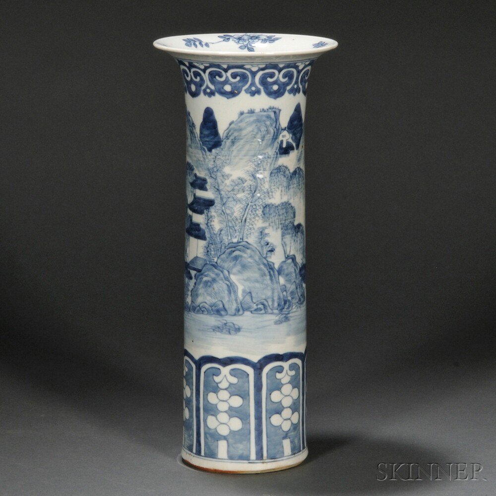 Appraisal: Blue and White Cylindrical Vase China th century depicting a