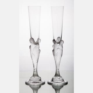 Appraisal: A Pair of Erte Glass Champagne Flutes ca A Pair