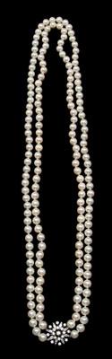 Appraisal: Double pearl necklace diamond clasp pinkish-white cultured pearls to mm