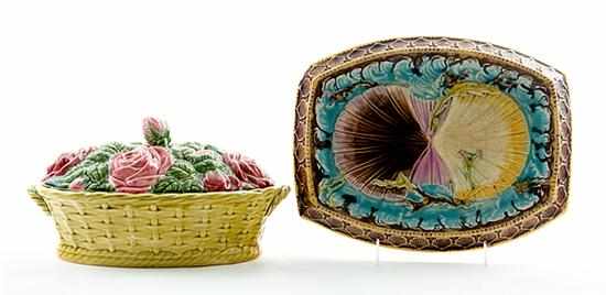 Appraisal: French Sarreguemines tureen and majolica bread tray late th century