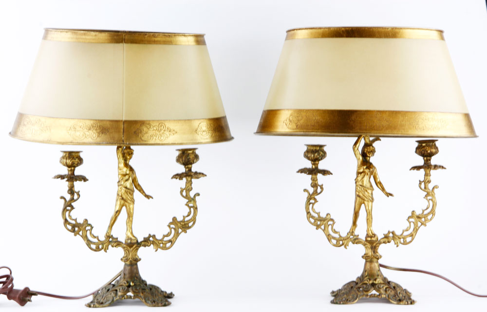 Appraisal: - th C Pair of French Figural Lamps th century