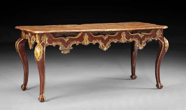 Appraisal: A Portuguese Rococo parcel gilt and paint decorated table th