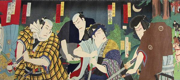 Appraisal: Various artists Meiji Period Ten woodblock print triptychs Mounted as