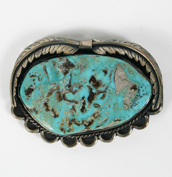 Appraisal: LARGE Native American sterling turquoise feather design pendant belt buckle