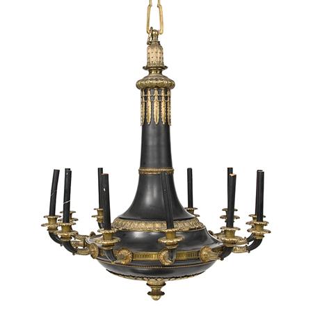 Appraisal: Regency Style Gilt and Patinated-Metal Twelve-Light Chandelier Estimate -