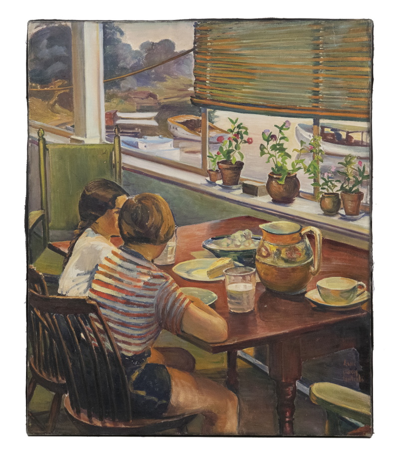 Appraisal: JESSIE CHENEY FAIRBANKS MA - Young Siblings Lunching in Harborside