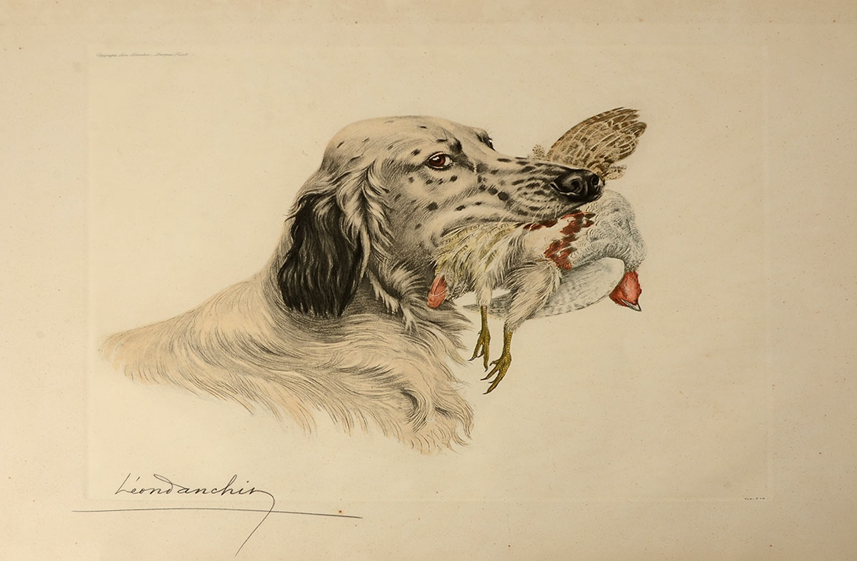 Appraisal: DANCHIN Leon French - ''Setter and Partridge'' Color Etching ''