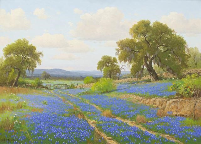 Appraisal: Framed oil painting on canvas Trail of Bluebonnets signed lower