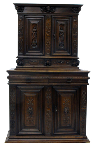 Appraisal: RENAISSANCE STYLE CARVED OAK CABINET-ON-CABINET French mid th century with