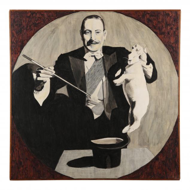 Appraisal: BILL WYATT AMERICAN MAGICIAN AND WHITE RABBIT Oil on canvas