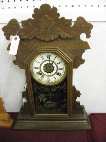 Appraisal: Waterbury Kitchen or Mantle Clock gingerbread carved walnut case day