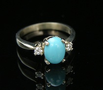 Appraisal: A Cabachon Turquoise White Gold Ring A g cabachon turquoise