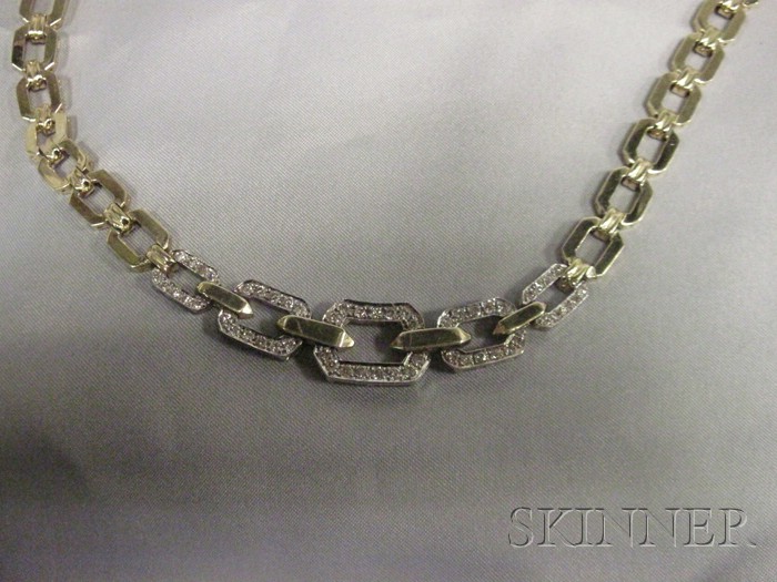 Appraisal: kt Gold and Diamond Necklace composed of octagonal-shaped links graduating