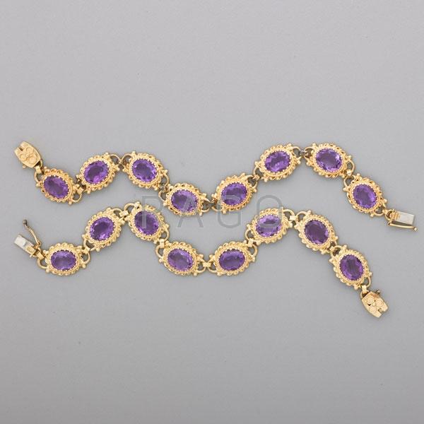 Appraisal: TWO AMETHYST K GOLD LINK BRACELETS NECKLACE Condition Report