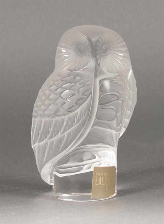 Appraisal: Lalique partially frosted glass owl th century etched underneath ''Lalique