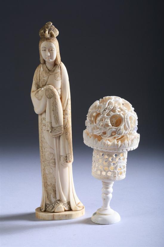 Appraisal: JAPANESE IVORY FIGURE OF CHINESE COURT LADY th century Together