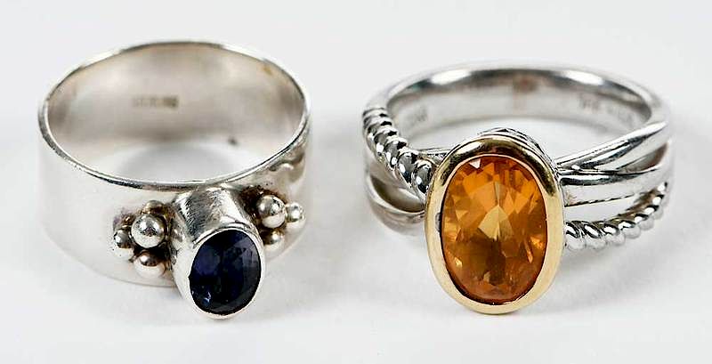 Appraisal: Two Sterling Silver and Gemstone Rings one with oval faceted