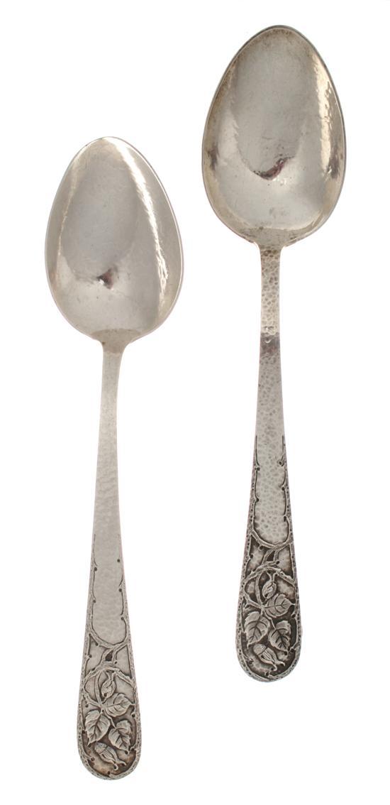 Appraisal: Pair of American Serving Spoons Marshall Field's having hand hammered