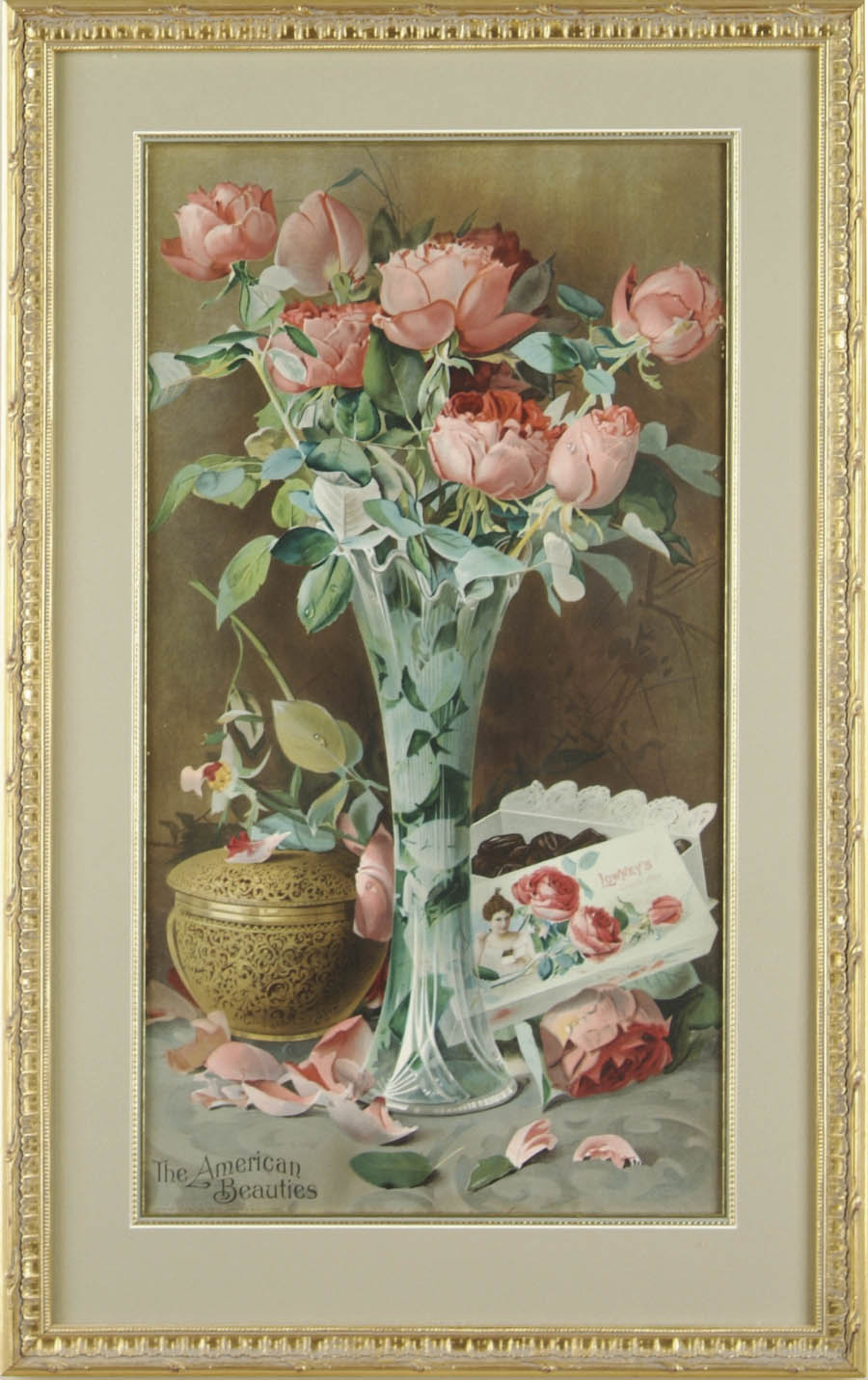 Appraisal: LOWNEY'S CHOCOLATES LITHOGRAPH Still life with glass vase and roses