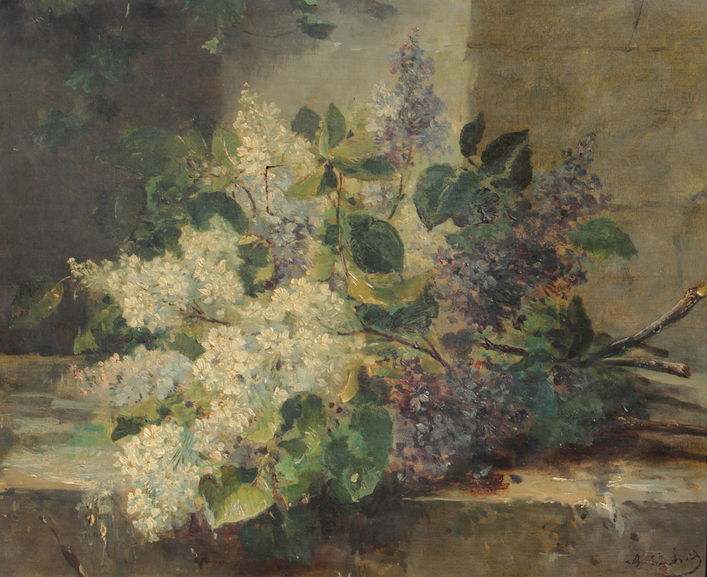 Appraisal: EXCEPTIONAL ILLEGIBLY SIGNED STILL LIFE PAINTING OF LILACS Oil Canvas