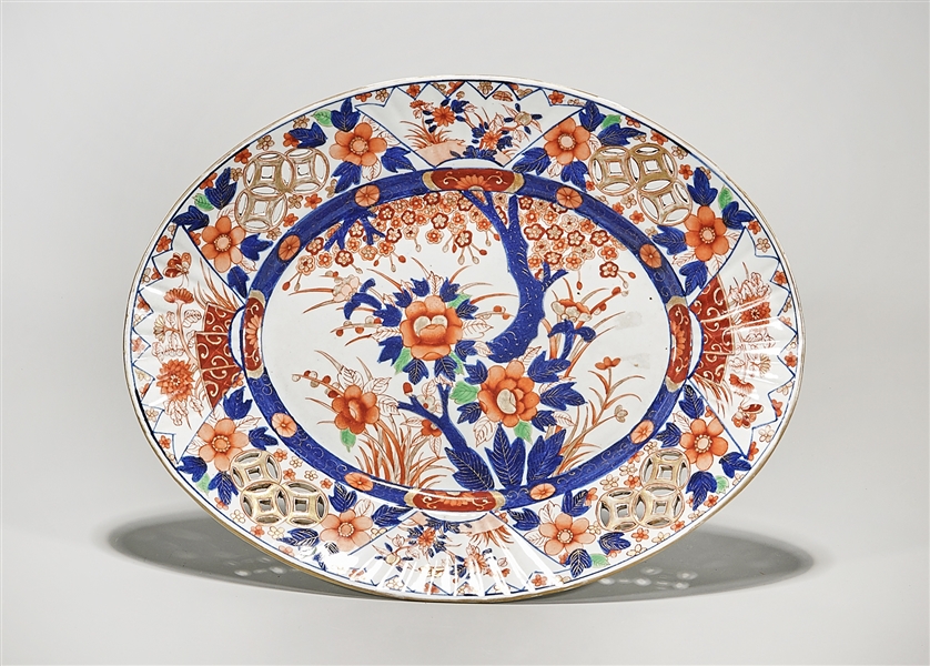 Appraisal: Japanese-style porcelain platter with floral motif x approx Condition general