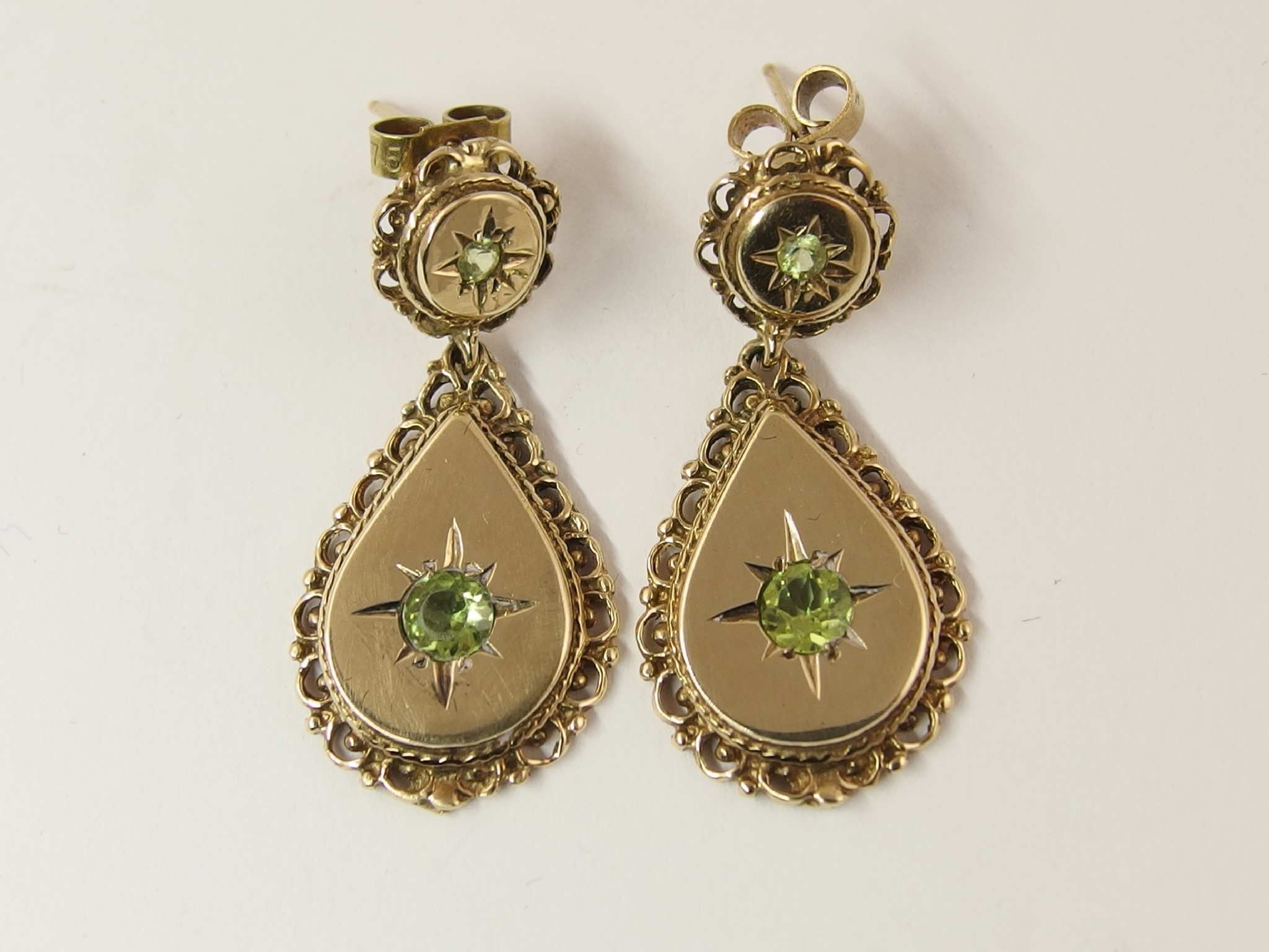 Appraisal: A pair of ct Victorian style earrings set with peridot