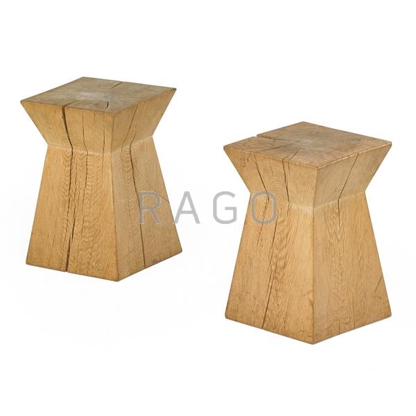 Appraisal: CHRISTIAN LIAIGRE Pair of oak side tables Condition Report Naturally