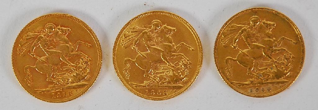 Appraisal: TWO EDWARD VII GOLD SOVEREIGNS AND AND GEORGE V GOLD