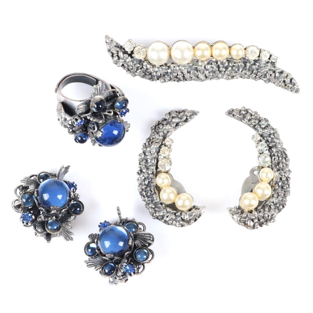 Appraisal: SCHIAPARELLI PC GROUP VICTORIAN REVIVAL RING AND EARRINGS WITH BLUE