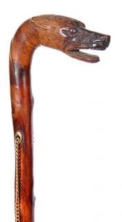 Appraisal: Wolf Folk Art Cane- Ca - A one-piece carved natural