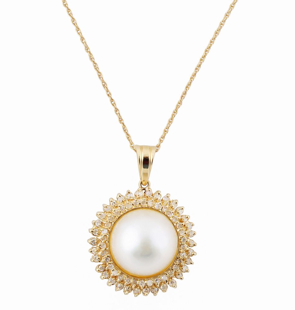 Appraisal: MABE PEARL AND KT GOLD DIAMOND ENCRUSTED NECKLACE MABE PEARL