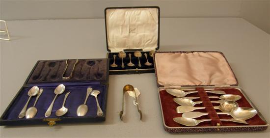 Appraisal: Five silver teaspoons and sugar tongs Sheffield and one non-matching