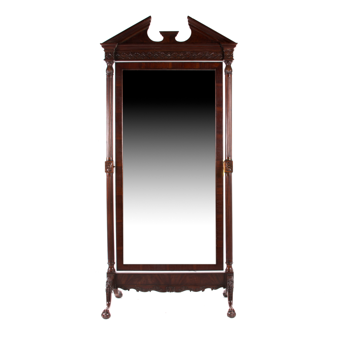 Appraisal: Chippendale style mahogany cheval mirror th century rectangular beveled mirrored