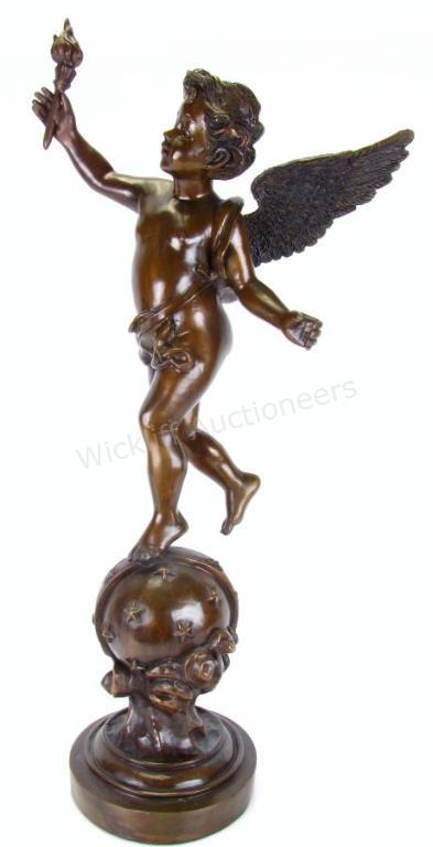 Appraisal: Bronze Cherub with Torch depicting a cherub standing on a