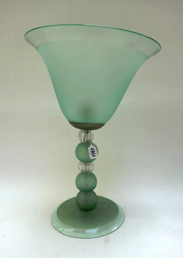 Appraisal: A glass lamp and two glass table vases Italian second