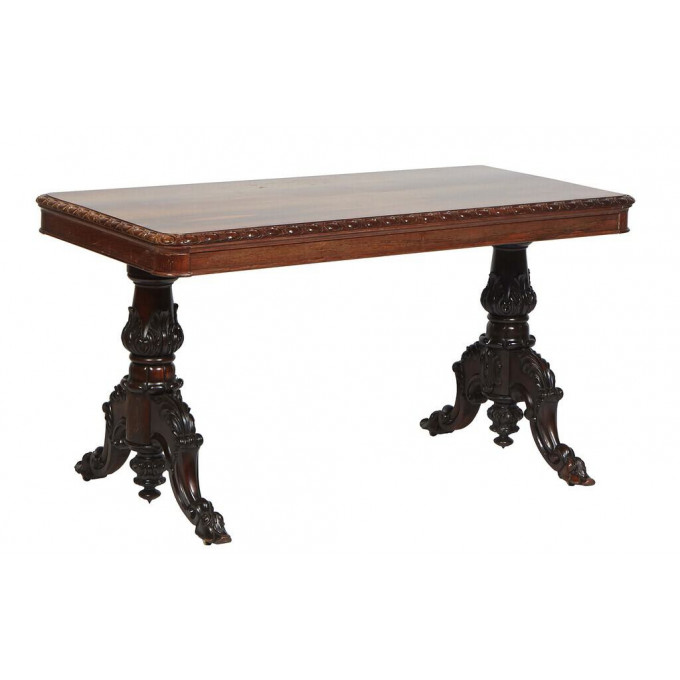 Appraisal: English Carved Rosewood Library Table early th c the stepped