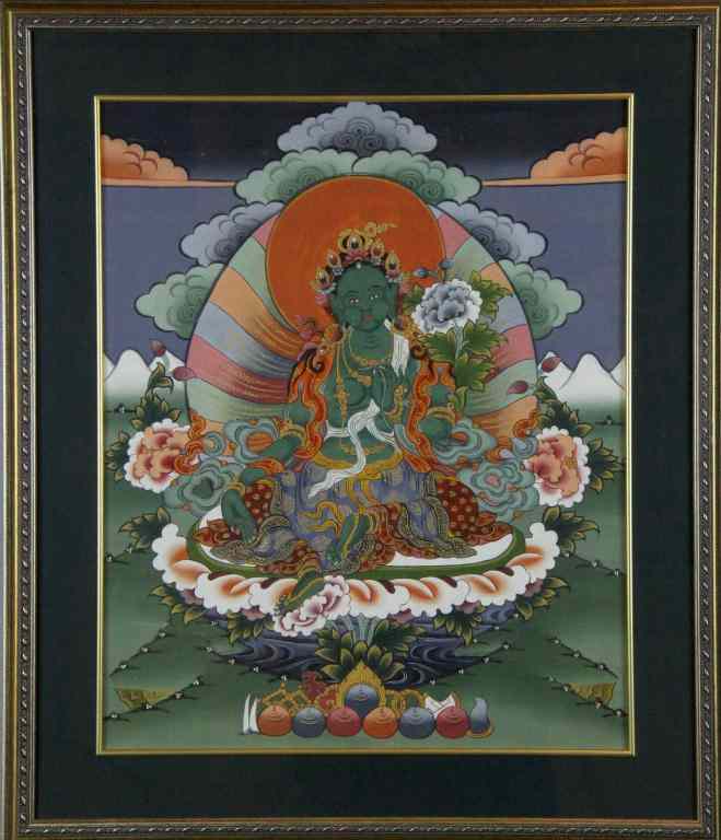 Appraisal: A Framed Tibetan Painted ThangkasDepicting a Sun God amongst clouds