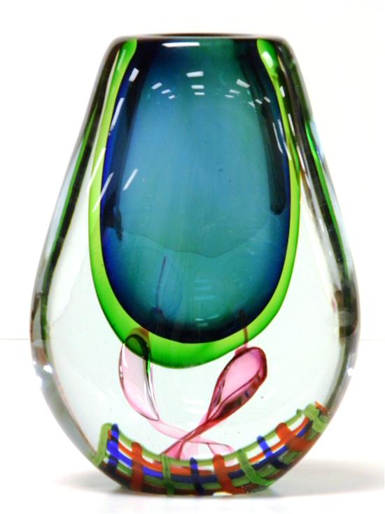 Appraisal: Modern glass vase teardrop shape with a smooth rim blue-green