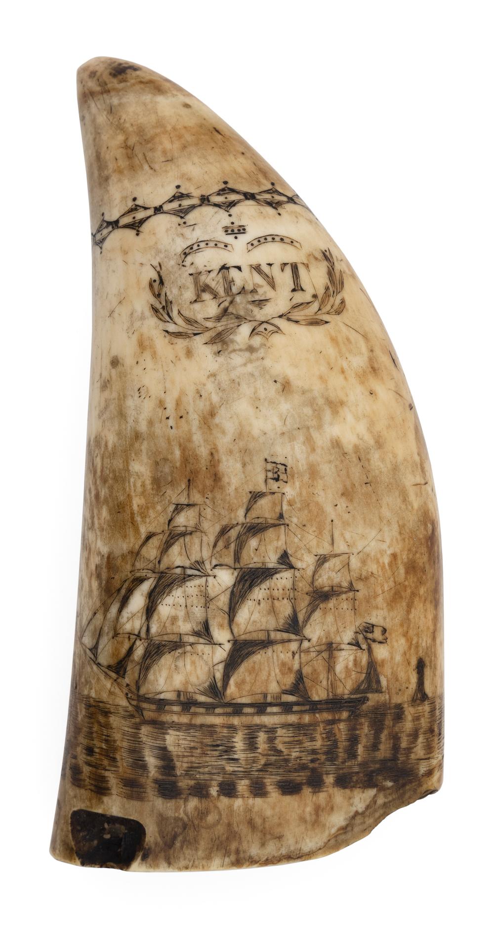 Appraisal: SCRIMSHAW WHALE'S TOOTH DEPICTING THE SHIP KENT MID- TH CENTURY