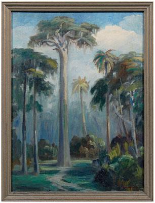 Appraisal: Tropical landscape painting palms and moss-strewn trees signed lower right