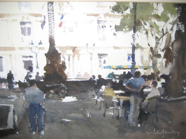 Appraisal: JOHN YARDLEY R I b Continental Cafe Scene watercolour and