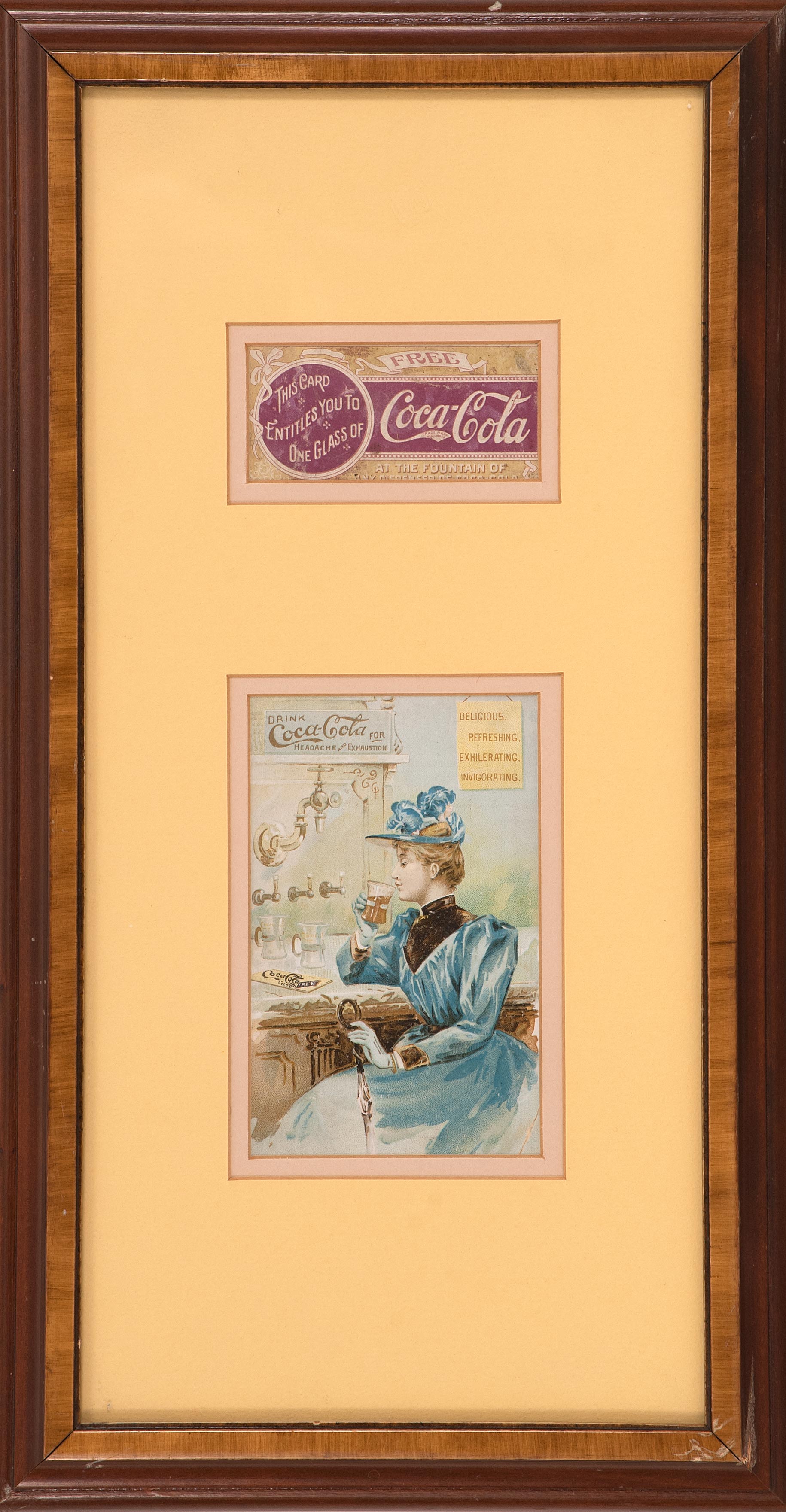 Appraisal: FRAMED COCA-COLA ADVERTISING POSTCARD Early th CenturyDepicts a Victorian woman