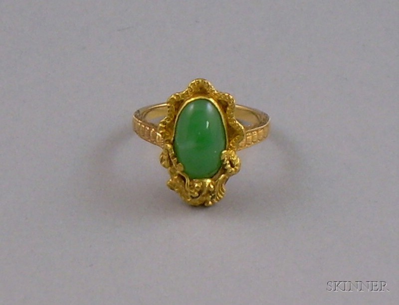 Appraisal: Chinese kt Gold and Jade Cabochon Dragon Ring signed size